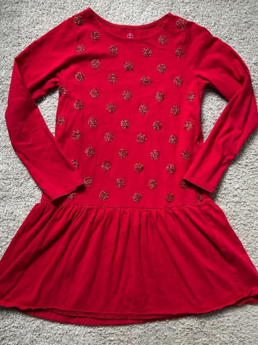 Lands End Kids Polkadot Red Sparkling Long Sleeve Dress sz 6x-7